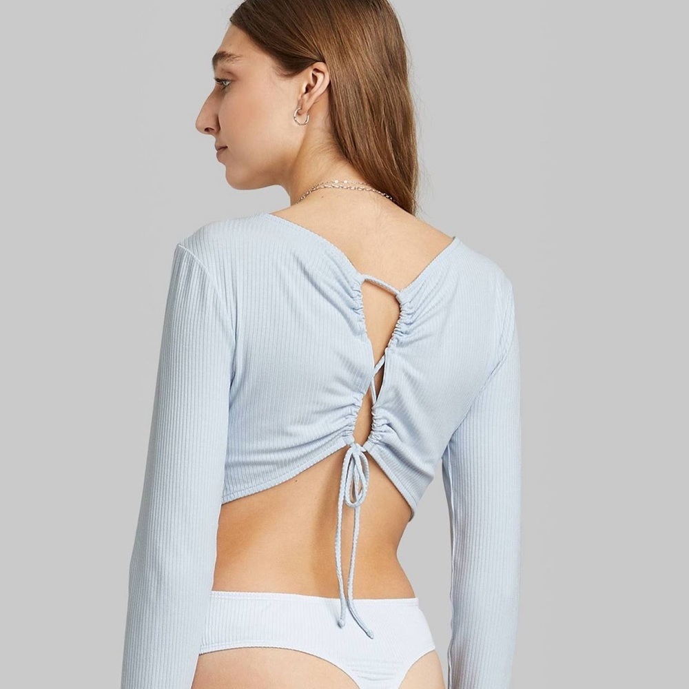 Wild Fable Light Blue Ribbed Long Sleeve Top​ - Picture 3 of 5